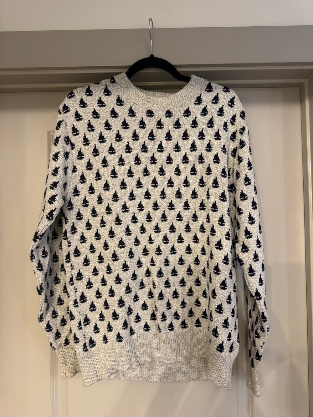 Kiel James Patrick Crewneck Sweater with Navy Sailboat Pattern
